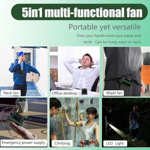 Image of CAZOKASI Personal Waist Clip Fan Rechargeable Wearable Hand Free Wearable Cooler Fan for Traveling Working Outdoor Office (10000mAh / Green)