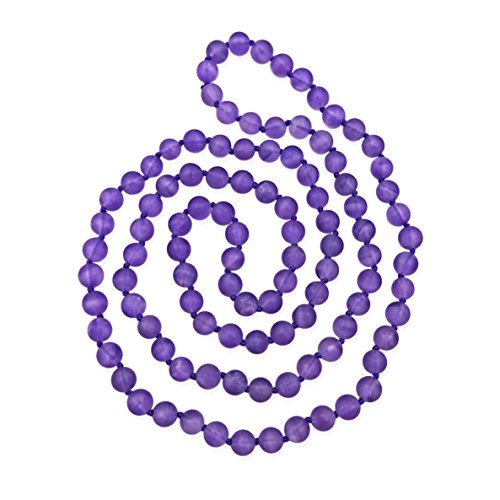 MGR MY GEMS ROCK! 36 Inch Matte Finish Semi-Precious Genuine Amethyst Stone Long Endless Infinity Beaded Strand Necklace.