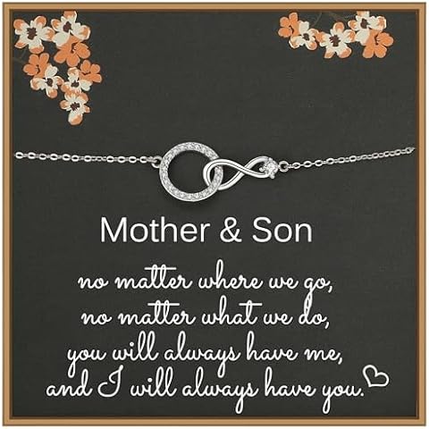 MADAOGO Mother Son Bracelet, 925 Sterling Silver Infinity CZ Circle Bracelet, Birthday Gifts for Mom from Son, Mother's Day Gifts for Women, Mother Son Gifts, New Mom Gift Cover