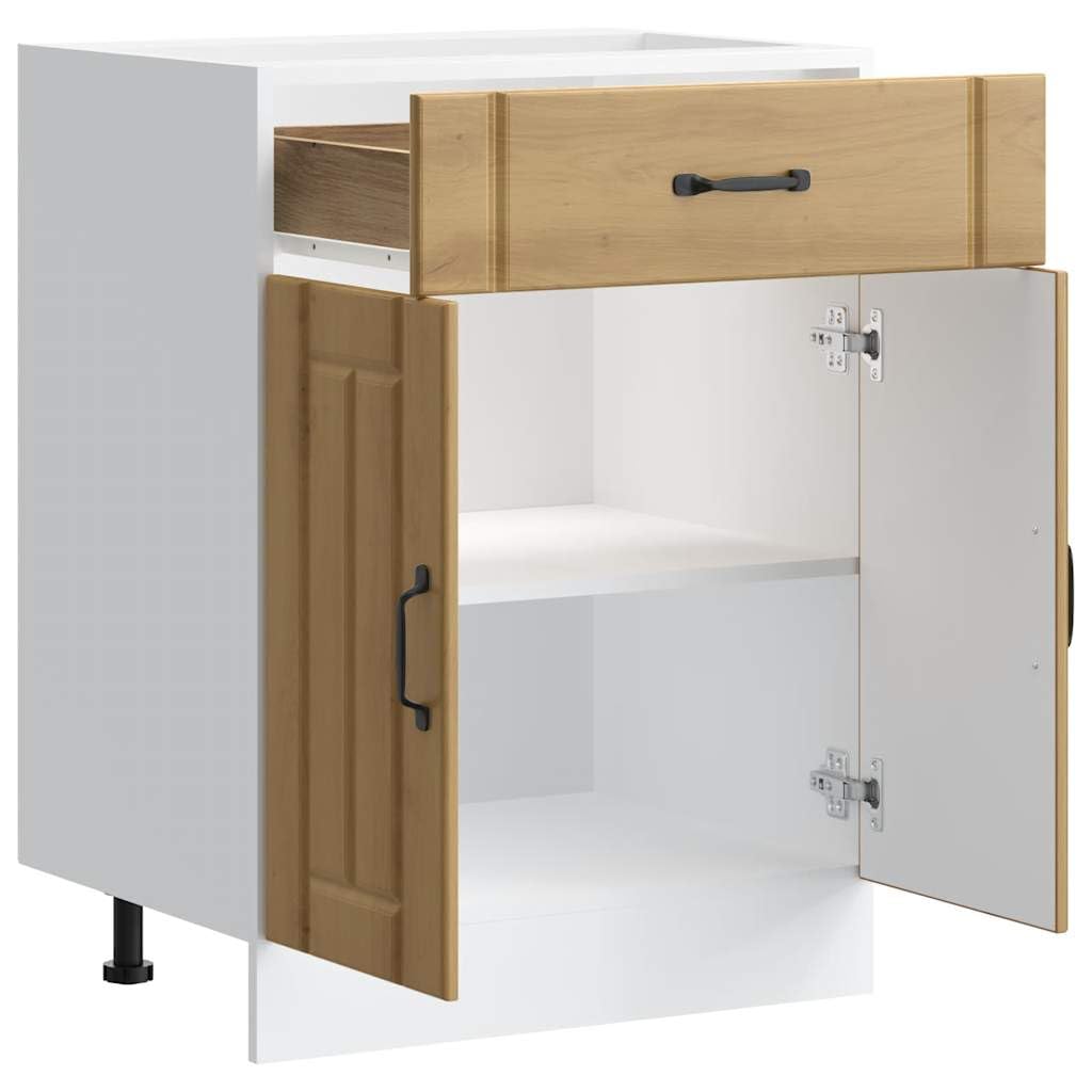 vidaXL Mueble Bajo De Cocina Lucca Roble Artesanal, Mueble Bajo De Fregadero Con Cajón