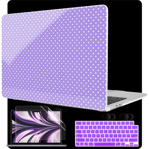 Image of MEEgoodo Case for M5 /M4 /M3 /M2 MacBook Air 13 inch 2026 2025 2024 2022, Fit Model A3449 /A3240 /A3113 /A2681, Case Compatible with MacBook Air 13.6-inch, Purple & Polka Dots
