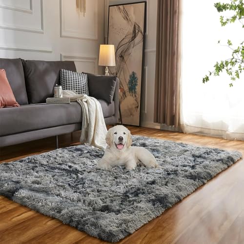 Evitany Fluffy Rugs Living Room,High Pile Washable Non-Slip Area Rugs for Bedroom,Rectangular Shaggy Carpet for Bedside,Lounge(Dark Grey,80x120 cm)
