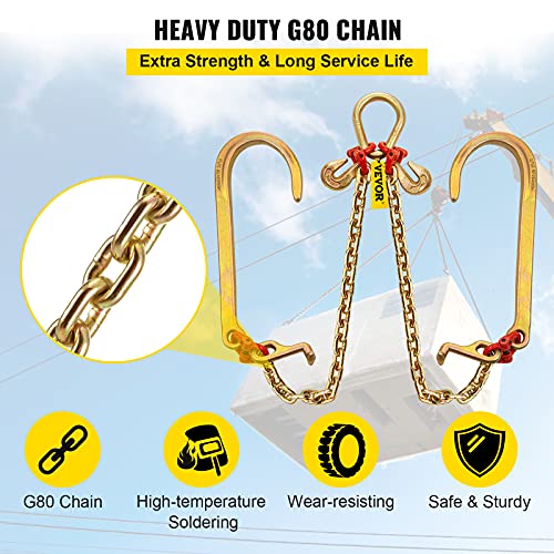 Vevor V Bridle Chain, 5/16 In X 2 Ft Bridle Tow Chain, Grade 80 V-Bridle Transport Chain, 9260 Lbs Break Strength With Tj Hooks And Crab Hooks, Heavy Duty Pear Link Connector And Chain Shorteners #TOP4
