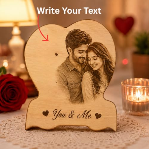 Image of Customized Personalised Engraved Wooden Photo Frame For Gift, All Shapes and Sizes for Everyone (Half Heart-8x7)