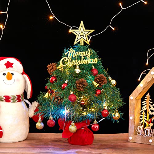22" Prelit Tabletop Mini Christmas Tree With Decoration Kit, Artificial Christmas Tree With String Lights Star Treetop And Christmas Tree Ornaments, Perfect Indoor Christmas Holiday Diy Decorations #TOP5