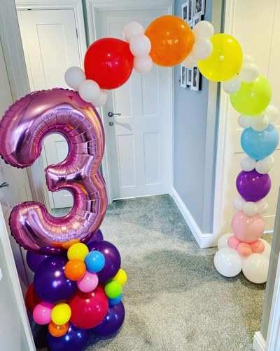 Image of Number Balloons Hot Pink 3 Balloon 40 inch for 3rd Birthday Decorations | Saturated Color, Large 40 in, With Straw & Hanging Hole, For Back-to-School Season, Wedding, Christmas, New Year, Anniversary