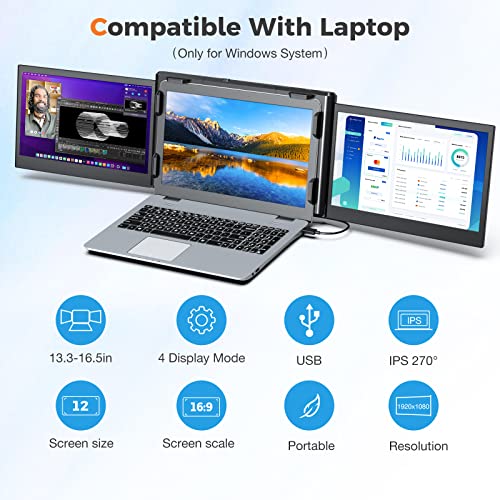SMISEACOW Tragbarer Monitor für Laptop, 12 Zoll FHD 1080P IPS Portable Monitor Display, Laptop Bildschirm Erweiterung für 13.3"-16.5" Laptop/Handy/PC/Xbox/PS/Switch/MacBook (12-Zoll) – Bild 3