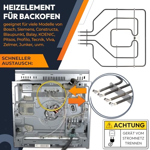 Kenekos - Heizelement 230V Oberhitze 2800 Watt. Kompatibel mit Siemens/Bosch Backofen wie 773539/00773539, 471369/00471369. Heizung, Heizkörper, Backofenheizung für Herd
