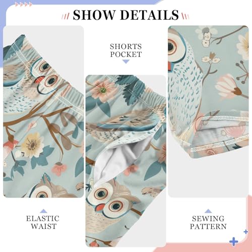 Owl Retro Flowers Boys Long Pants Soft Trousers Elastic Waist Kids Lounge Bottoms with Pockets S-XL4
