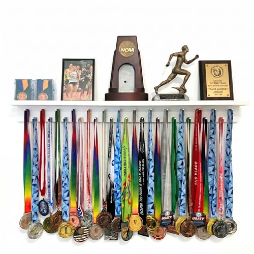 3ft Medal Hanger Display for Wall &mdash; Trophy Shelf with Hooks for Medals &mdash; 36' Solid Wood...