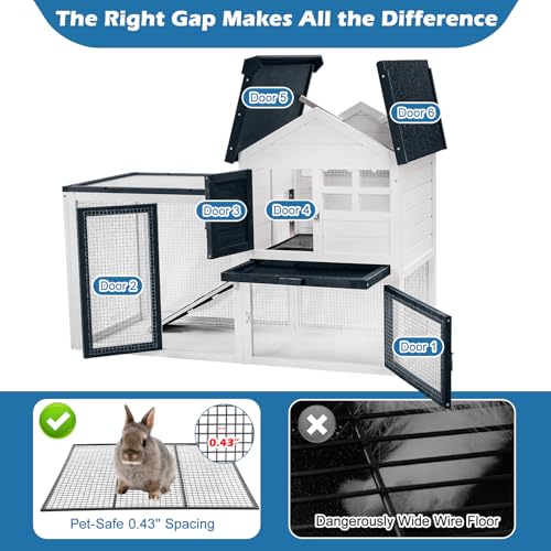 FunXplore Bunny Hutch Indoor Outdoor Rabbit Cage Chicken Coop Animal House with Wire Floor Above Pull-Out Tray, Chew-Resistant Ramp & Entrance, Openable Waterproof Roof & UV-Resistant Roof - Image 5
