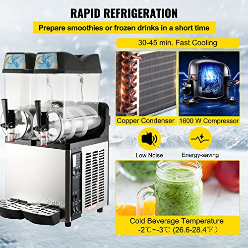 VEVOR Kommerzielle Slusheis Maschine, 2 x 12 L Slush Eismaschine, Slushie Maker -2 ℃ ~ -3 ℃, 2300 W Frozen Drink Maker… – Bild 6