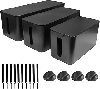 Cable Management Box Set 3 Size Cable Organizer Box to Hide Wires Power Strips Electrical Cord from TVs Computers - Electrically Safe ABS Material Cord Organizer Box Cable Box Organizer Cord Box Black