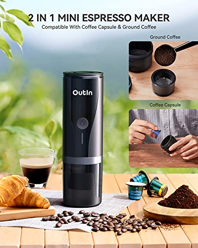 Outin Mini máquina de café espresso portátil con autocalentamiento de 3 a 4 minutos, 20 bar, pequeña cafetera automática… - Imagen 8