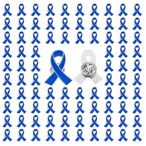 Image of Blue Ribbon Pins 100 pieces Blue Awareness Pins for Marine Environmental Protection,Prostate Cancer,Colon Cancer,Thyroid Disease
