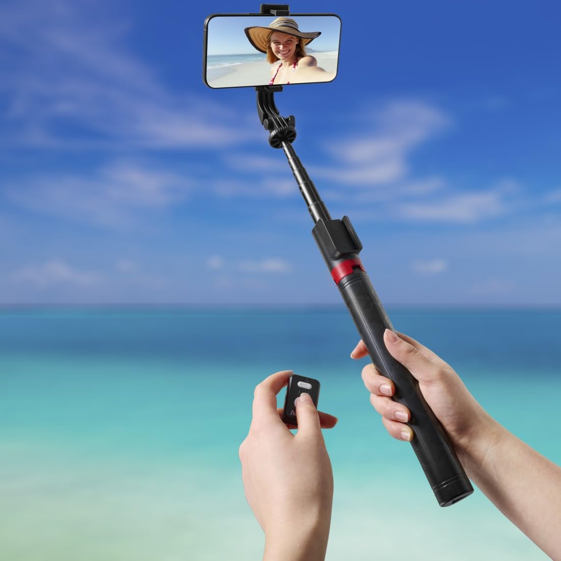 Hama selfkie stick (kij do zdjęć, kompaktowy, statyw, monopod, teleskopowy drążek, maks. 170 cm, Bluetooth) czarny