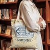 Sardine Canvas Tote Bag for Women, Nautical Vintage Fish Anchors Summer Navy Washable Reusable Small Tote Bag Ideas for Shopping Trips Office Library Casual 13x15 Inch #2