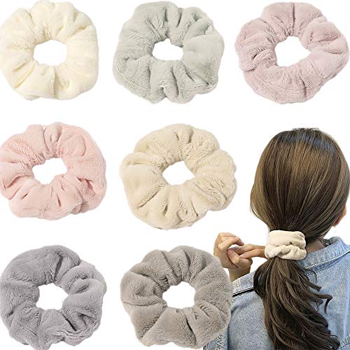 7 Pcs Big Hair Drying Scrunchies Thick Fuzzy Scrunchy Frizz Free Scrunchies Hair Light Bobbles Ropes Traceless Faux Fur Hair Ties Accessories #TOP13