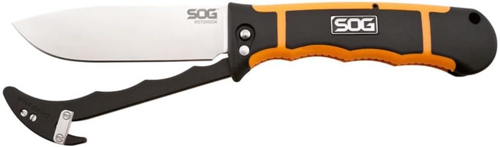 SOGSpecialty Knives & Tools HT101L-CP RotoHook Knife and Guthook with Straight Edge Fixed 4.5-Inch Steel Drop Point Blade, Satin Finish