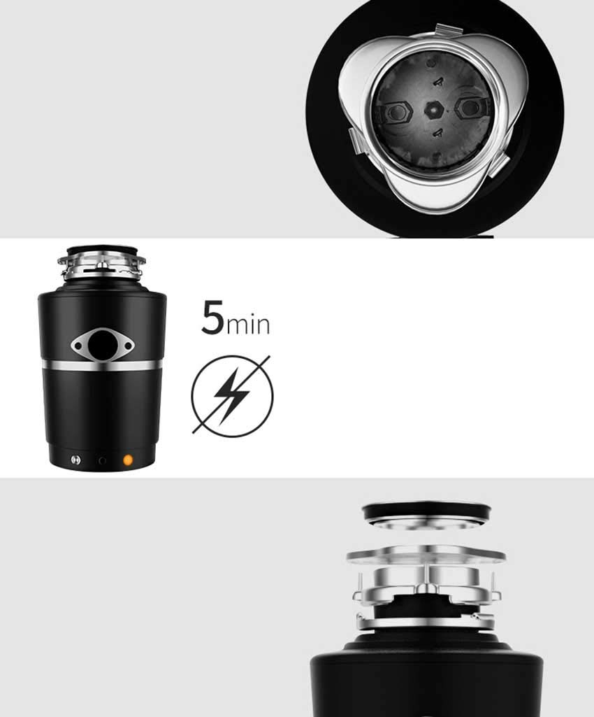 Durable Broyeur de végétaux Poussoir pour déchets Verts, Broyeur de déchets Protection Anti-surchauffe et Anti-Surcharge Protection Contre Les bruits Cuisine, Black