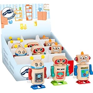 Small Foot 11046 Display Robot, 12 stuks, FSC 100% gecertificeerd, opwindspeelgoed van houten speelgoed, meerkleurig