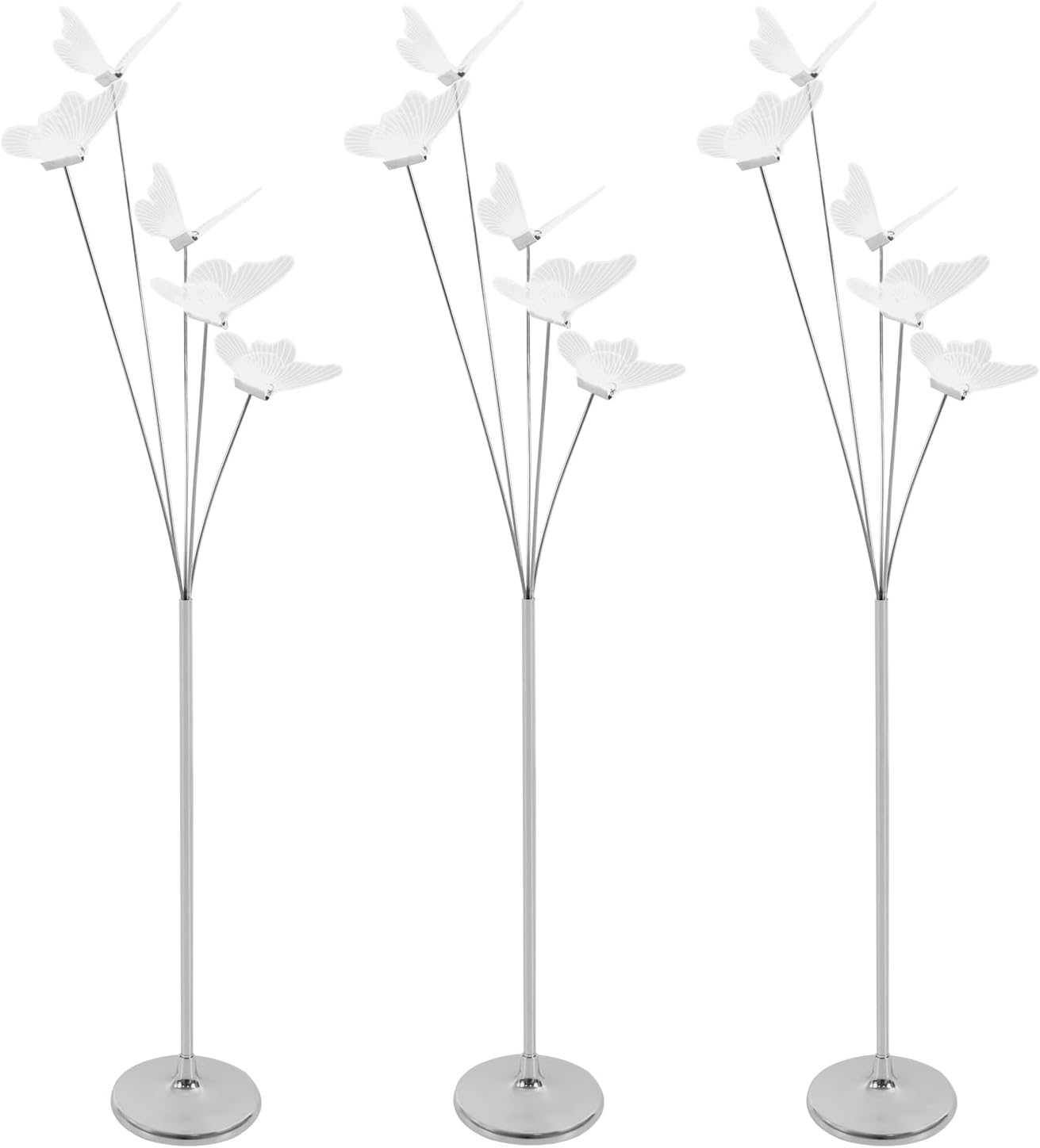 3PCS Wedding Butterfly Floor Lamp with 5 Lighting Butterflies, Creative LED Butterfly Floor Lamp, Free Standing Decoration Lights for Wedding Party Events (Silver)