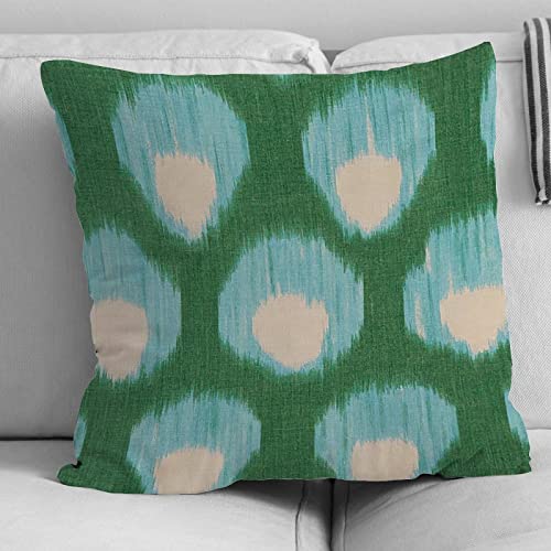 Pillow Covers Peacock Green And Aqua Bukhara Ikat Throw Pillow Cushion Home Decorative Pillow Covers With Zipper Hidden Accent Pillow For Office Car Chair Sofa Gift White Linen 16X16 Inch #TOP4