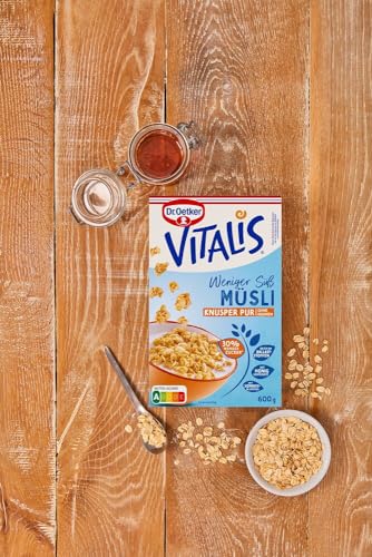Dr. Oetker Vitalis Weniger süß Knusper Pur, Knuspermüsli mit 30% weniger Zucker, 5er Pack (5 x 600 g)