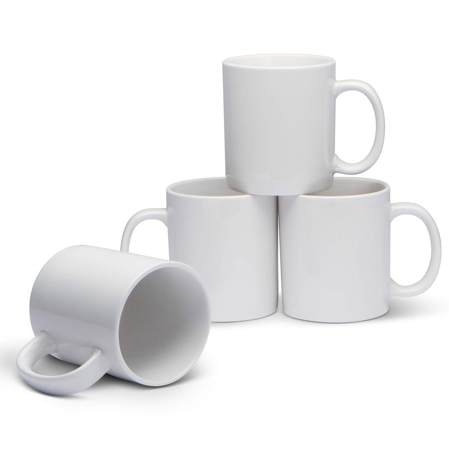 Serami  White Classic Mugs for Coffee or Tea. Large Handle and Heavy Duty Construction, Set of 4