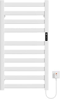 Wall-mounted electric towel warmer with smart timer and temperature control, plugin/wired, left or right installation, ideal for bathrooms