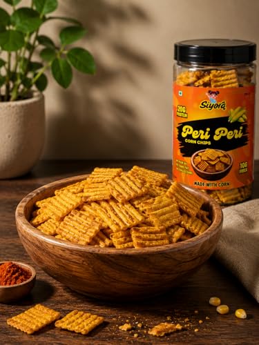 Image of SIYORA Peri Peri Corn Chips | Crunchy & Spicy Masala Snack | Multigrain Baked Chips | No Palm Oil, No Trans Fat, Zero Cholesterol | Ready-to-Eat Snack | 175 g