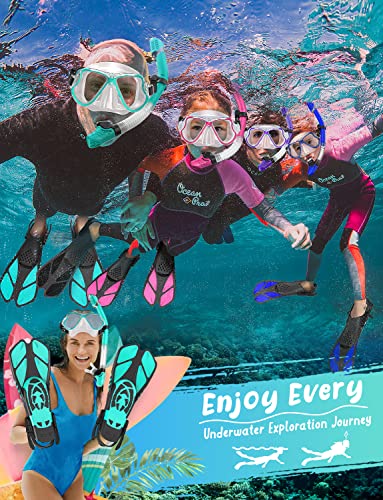Zenoplige Mask Fins Snorkel Set Adults Snorkeling Gear, Snorkel Mask 180 Panoramic View Anti-Fog Anti-Leak Dry Top Snorkel And Dive Flippers Kit With Travel Bag For Swimming Scuba Diving Men Women #TOP6