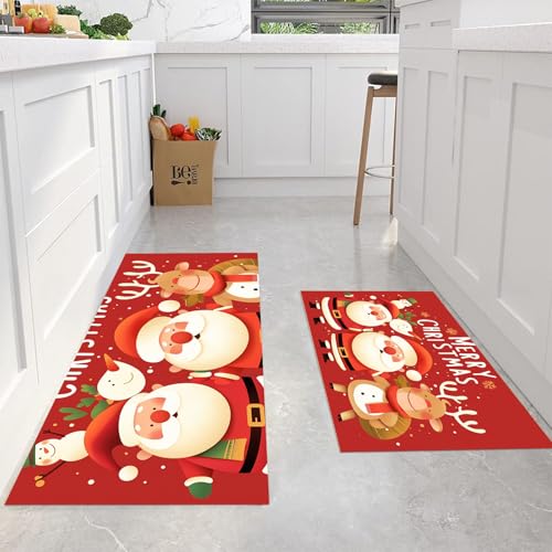 Tapetes de cocina antideslizantes JEDTAKCT juego de 2 alfombras estampadas de Papá Noel rojo 5