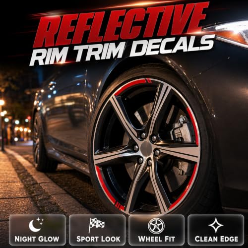 Image of Car Wheel Rim Reflective Decals,Stripes Stickers for 18-21 inch Wheels Tire Rim Decor (White)