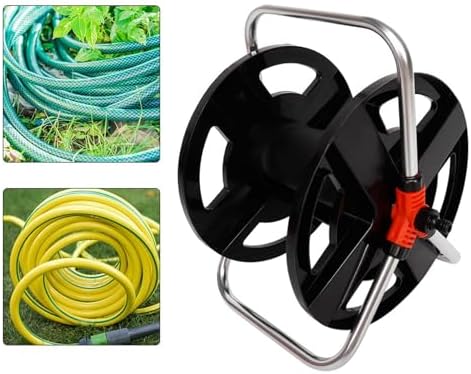 Eujgoov Water Pipe Storage Rack with Hose Reel - Portable 35m Rope Organizer Shelf for Garden Garage Workshop (Black)