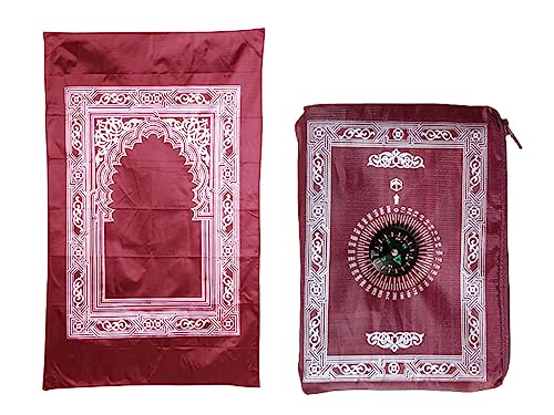 Abiyou 1 Piece Tapis de Prière,Tapis de Prière Musulman,Tapis de Prière de Voyage Islamique,Tapis de Priere de Poche,Voyage Prière Tapis avec Boussole,pour Musulmans,Ramadan,Eid al-Fitr (Rouge)