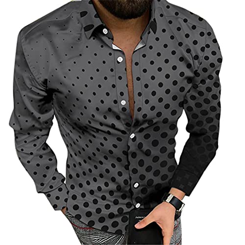 Camisa de Manga Larga con Estampado de gradiente de Lunares para Hombre, Camisa de Solapa Suelta con Estampado 3D Informal para jóvenes