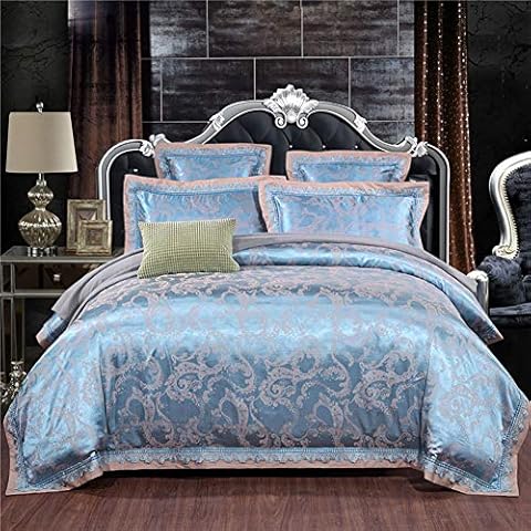 Zangge Bedding Luxury Satin Jacquard Embroidered Bedding Sets Include 1 Duvet Cover 1 Flat Sheet 2 Pillowcases 2 Throw Pillow Covers KL-LD2 (6pcs King Size) Cover