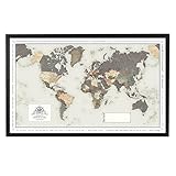 Personalised Pin Board World Map - Made of Cork with Frame 105 X 67cm - Memo Board Made of Cork with 100 Pins - Huge Poster with Pinboard, Wall Decoration