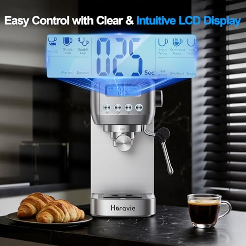 Image of Horavie Ultra Espresso Machine with LCD Display, Espresso Maker with Powerful Milk Frother, Customizable Brewing Temperature, Professional Cappuccino & Latte Machine, Gift for Men & Women
