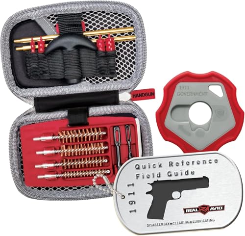 Real Avid Pistol Cleaning Kit 1911 Accessories | 1911 Bushing Wrench Takedown Tool 45 ACP Caliber 22 38 9MM 40 45 Cal Gun Tools & 1911 Field Guide | 9mm Cleaning Kit w/ Gun Cleaning Brush Rods Patches