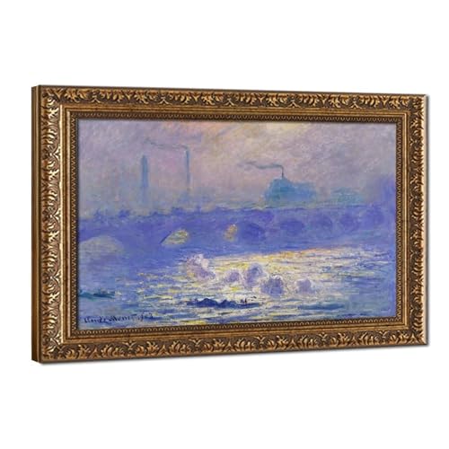 Impression sur toile pont de Waterloo Claude Monet, cadre mural salon 61 x 91,4 cm
