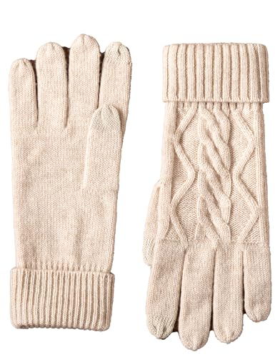 Ohyiian Soft 100% Pure Cashmere Gloves for Women | Long Ribbed Cuffs & Touchscreen Winter Warm Gloves (Cream White One Size)