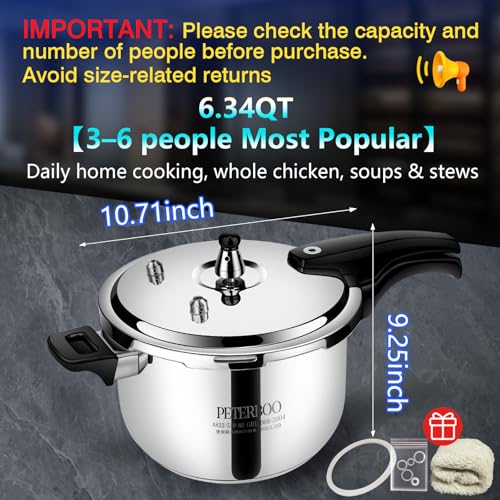 Image of Premium 6.34 Quart Stainless Steel Pressure Cooker, Quality Crafted Kitchen Cookware, Professional Performance, Durable Design for Daily Family Cooking