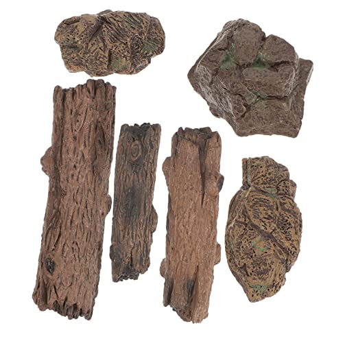 Toyvian 6pcs Miniature Resin Stone and Tree Stump Ornaments for Bonsai Garden Micro Landscape Decoration Mini Fairy Garden Dollhouse Accessories