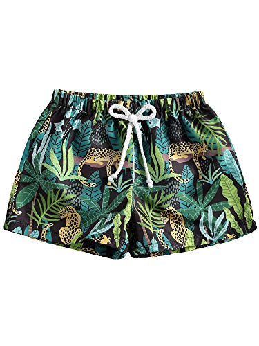 Madjtlqy Toddler Baby Boy Beach ShortsAnimal Printed Elastic Drawstring Short Pants Summer Swim Trunks (Green-Leopard, 4-5T)