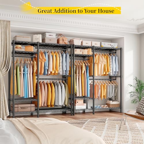 Raybee Clothes Rack Heavy Duty Loads 780LBS Clothing Racks for Hanging Clothes Adjustable Metal Portable Closet,45.5" W x 77" H x16.5 D Black - Thumbnail 5