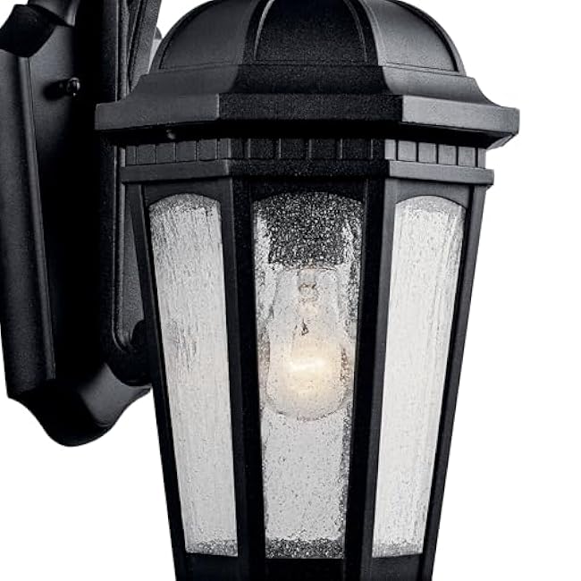 Kichler Courtyard 17.75 1 Light Outdoor Wall Light with Clear Seeded Glass in Textured Black