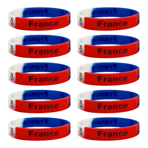 AHEZQILU Bracelet france lot 10 bracelet bleu blanc rouge silicone élastique supporter France accessoires fan sport coupe football rugby unisexe idée cadeau...