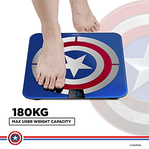 PowerMax X Marvel BCA-140 Marvel Edition Captain America Series Digital Weight Machine for Human Body - High Accuracy Bathroom Weighing Scale with Step-on Technology & Super Durable 6mm Tempered Glass 4
